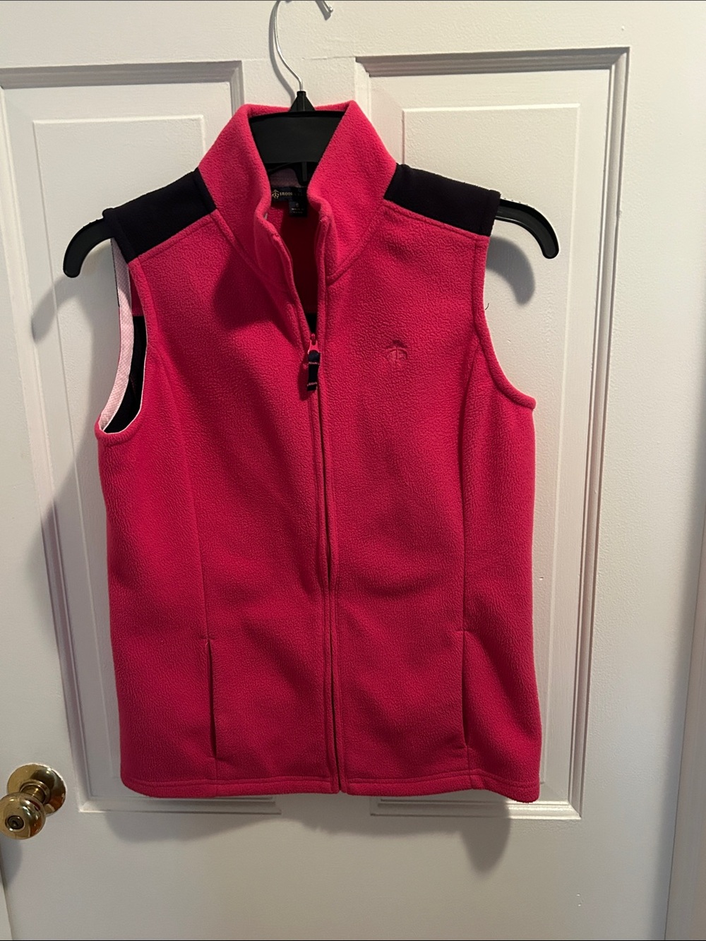 Brooks Brothers Hot Pink Fleece Vest with Black Shoulder Panels
